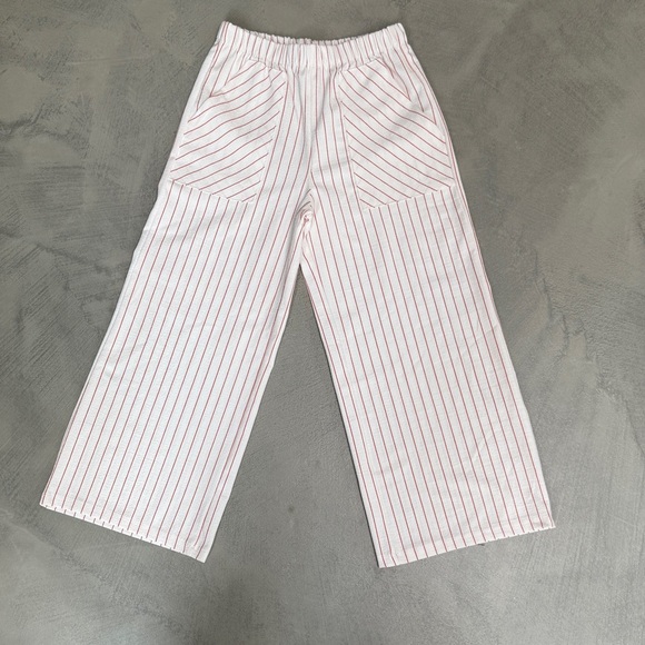 ZARA Kids White Pull-On Wide Leg Pants with Red Pin Stripes - Nautical - Picture 1 of 4